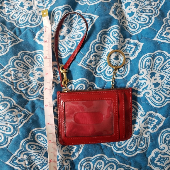 Coach Red Patent Classic Pattern Heart Wristlet - Picture 2 of 4